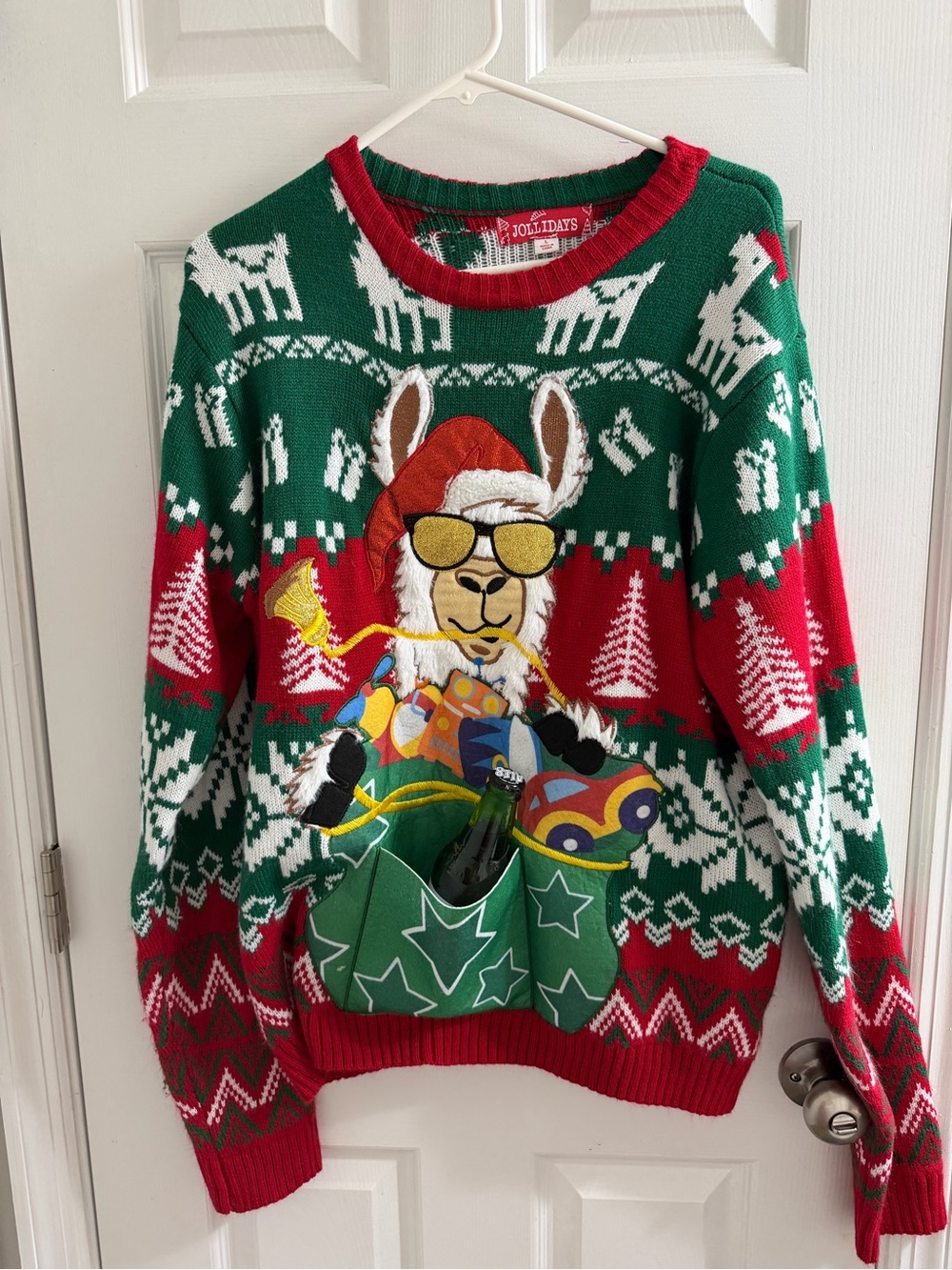 Jollidays Llama Ugly Christmas Sweater - Drink Holder Pocket Xmas Large L